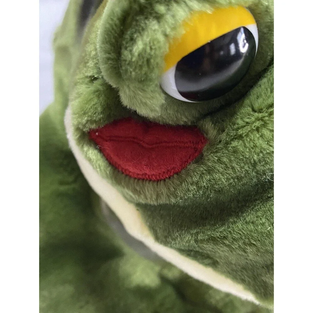 Prince Frog 14” Plush Stuffed Animal handmade A & A Plush With Red Kiss